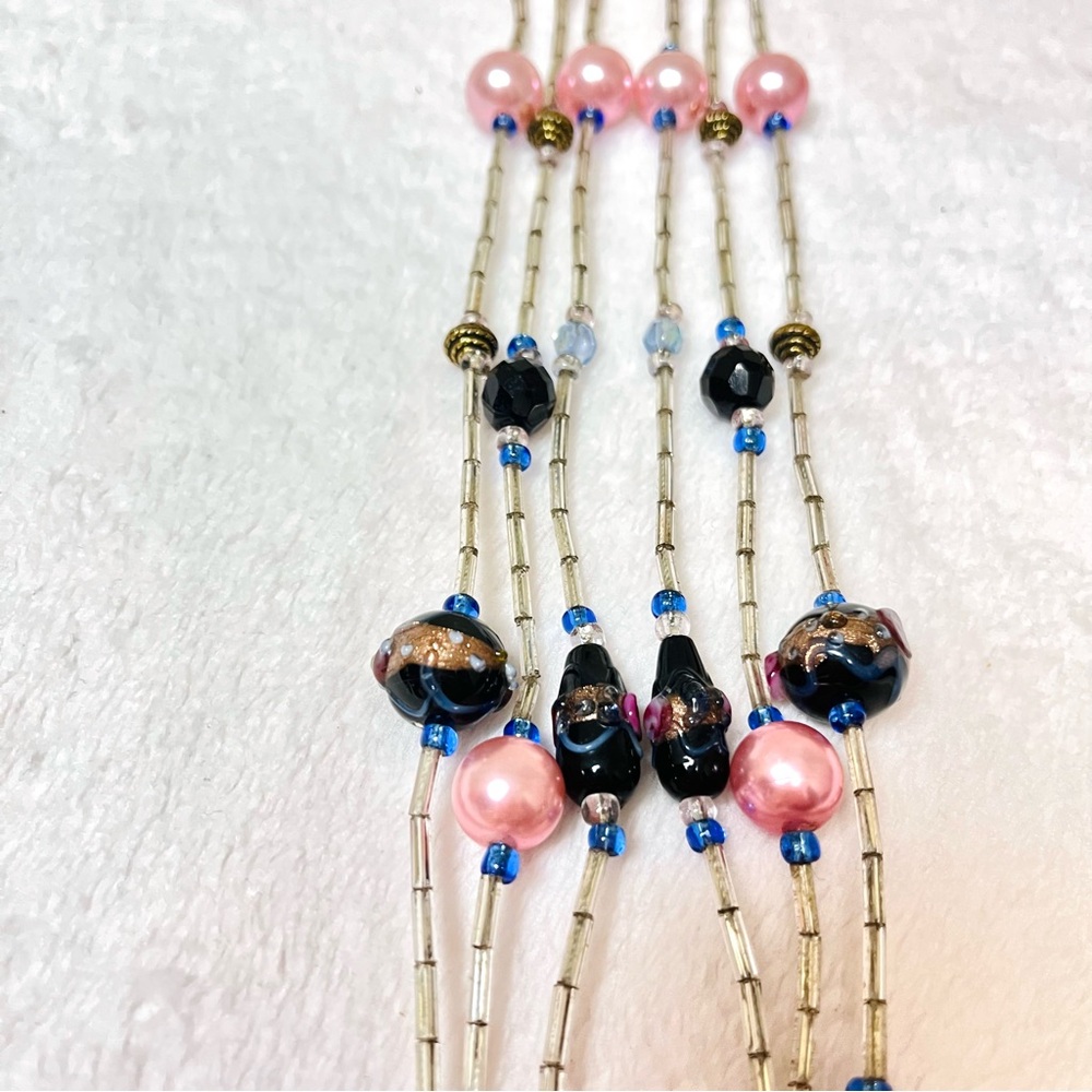 Vintage 3-strand Wedding Cake Beaded Necklace with Bugle Beads & Pink Pearls - Picture 11 of 15